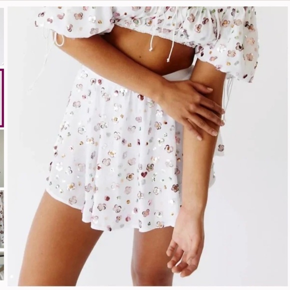 For Love & Lemons Cold Hearted Embellished Sequin Skirt White size S skirt pink - Picture 2 of 8
